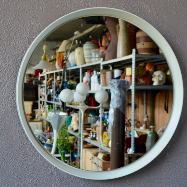 Miroir rond blanc design space age et vintage