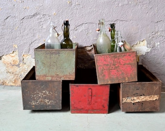 Vintage colored metal box industrial style industrial boho workshop storage accessory