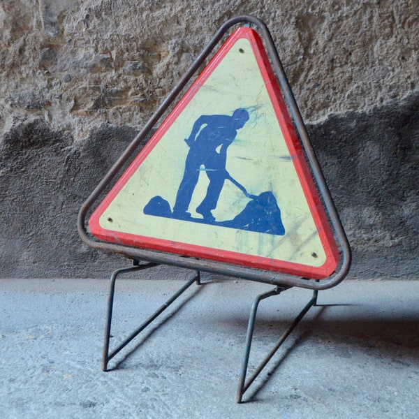 Panneau de signalisation vintage Attention Travaux décoration vintage et industrielle