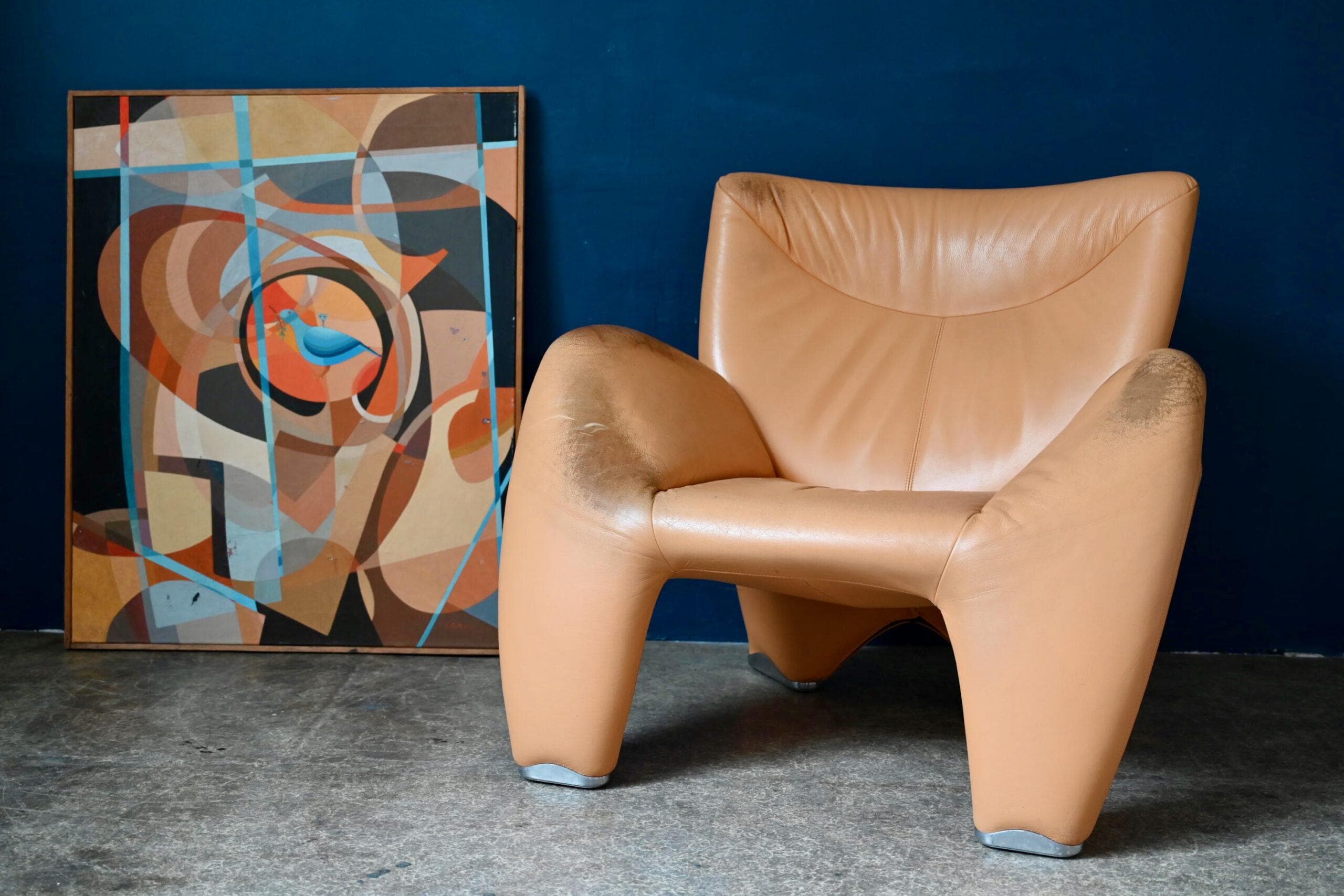 Fauteuil Cuir Orange Echnaton De Jan Armstadt Pour Leolux Design 90 Original Lounge Club Relax Salon