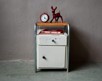 Vintage retro 1950s industrial metal bedside table