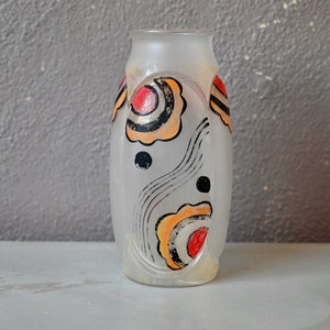 Art Deco vaas in gezandstraald glas boho decoratie Frankrijk 1930