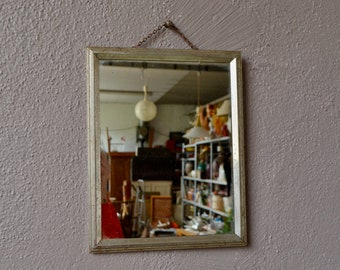 Vintage barber mirror in chrome metal from the 40s art deco style boho