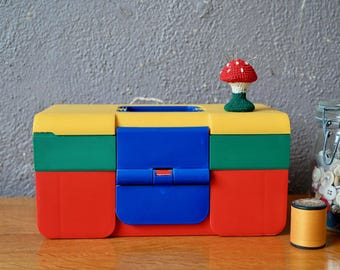 Multicolored plastic suitcase small sewing box worker seamstress jewelry box storage DIY