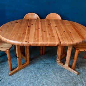Solid pine dining set Round oval extendable table and 5 chairs Scandinavian mountain brutalist and vintage chic country design image 7