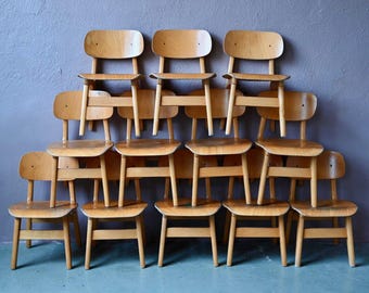 1950s design children's chair for preschool, made of wood and molded plywood