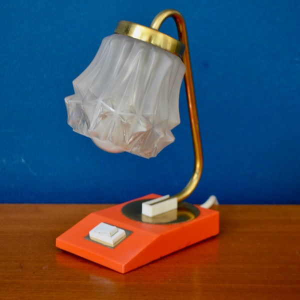 Petite lampe de table ou de chevet orange et blanche de style vintage bohème et rockabilly