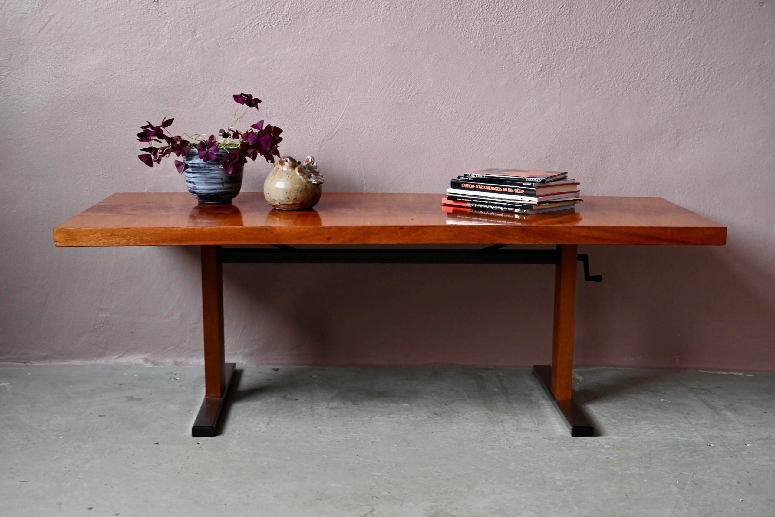 Table Basse Rectangulaire Monte Et Baisse Style Vintage Scandinave Table À Repas Modulable Réglable En Hauteur