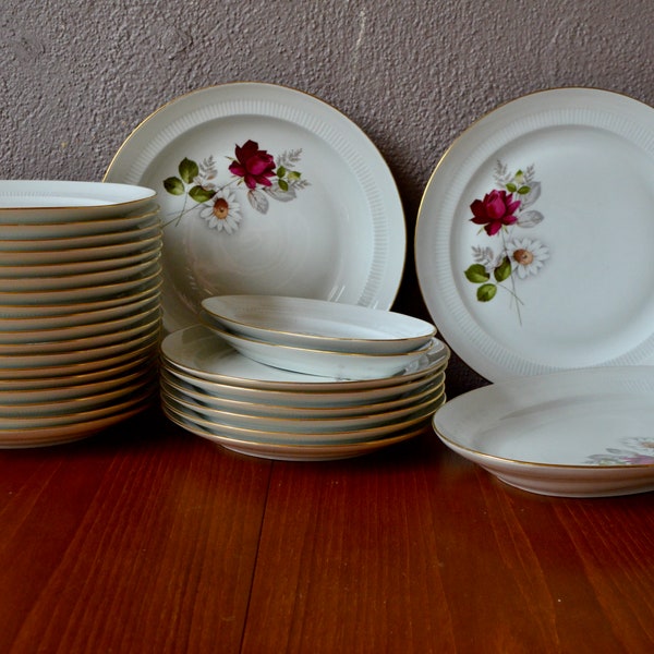 Service de vaisselle ancienne et bohème en porcelaine de Limoges : Assiettes et plats