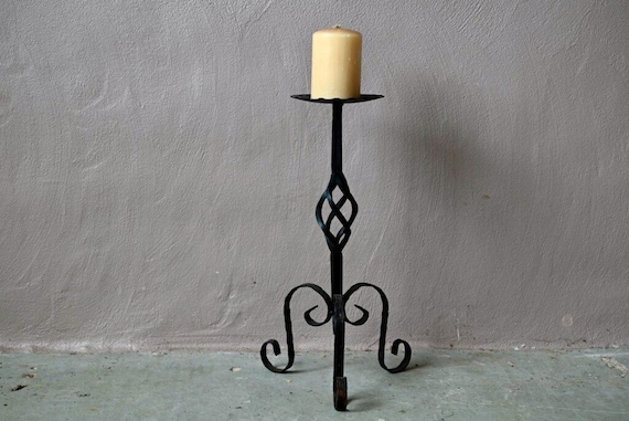 Bougeoir En Fer Forgé Vert Foncé – Finlande – Vintage – Fait Main – Très Bon état