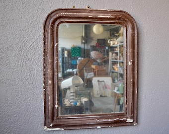 Large antique French wall mirror with patina and boho French style Louis Philippe