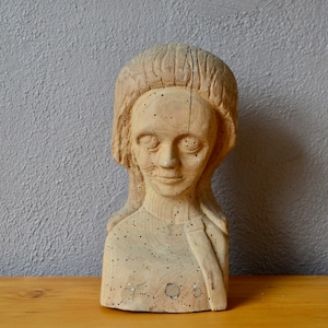 Carved wooden woman&#39;s head rustic decoration and boho