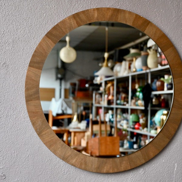 Très grand miroir rond en teck design scandinave décoration murale XXL