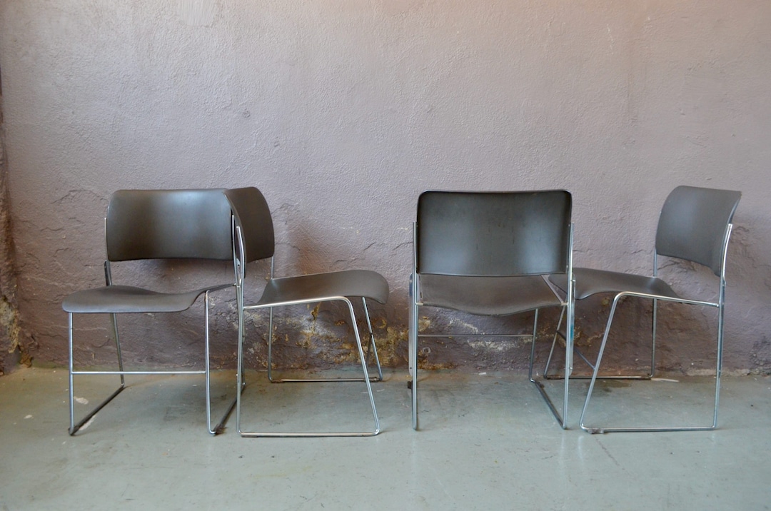 Chairs 40/4 David Rowland Metal Minimalist 50s Stackable