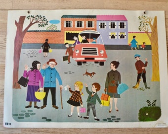 Wall poster vintage poster for children's room. Fernand Nathan Bus Stop