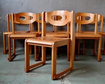 Lot de Chaises 4 ou 8  vintage scandinave "œil" en bois empilables aux pieds compas pour bistrot cuisine restaurant open space...