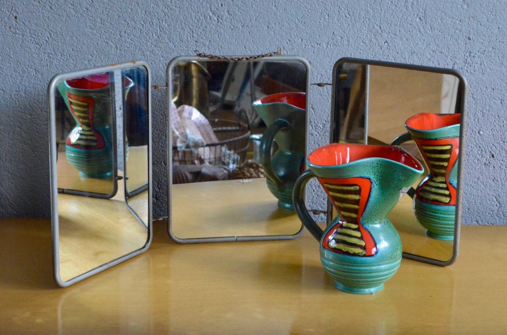 Tripytique Miroir de Barbier Art Déco Vintage Rétro Années 30 Antic Barber Mirror French Deco Chrome