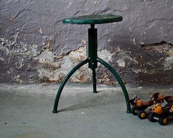 Tripod industrial style industrial bauhaus and boho workshop stool all green metal with adjustable height