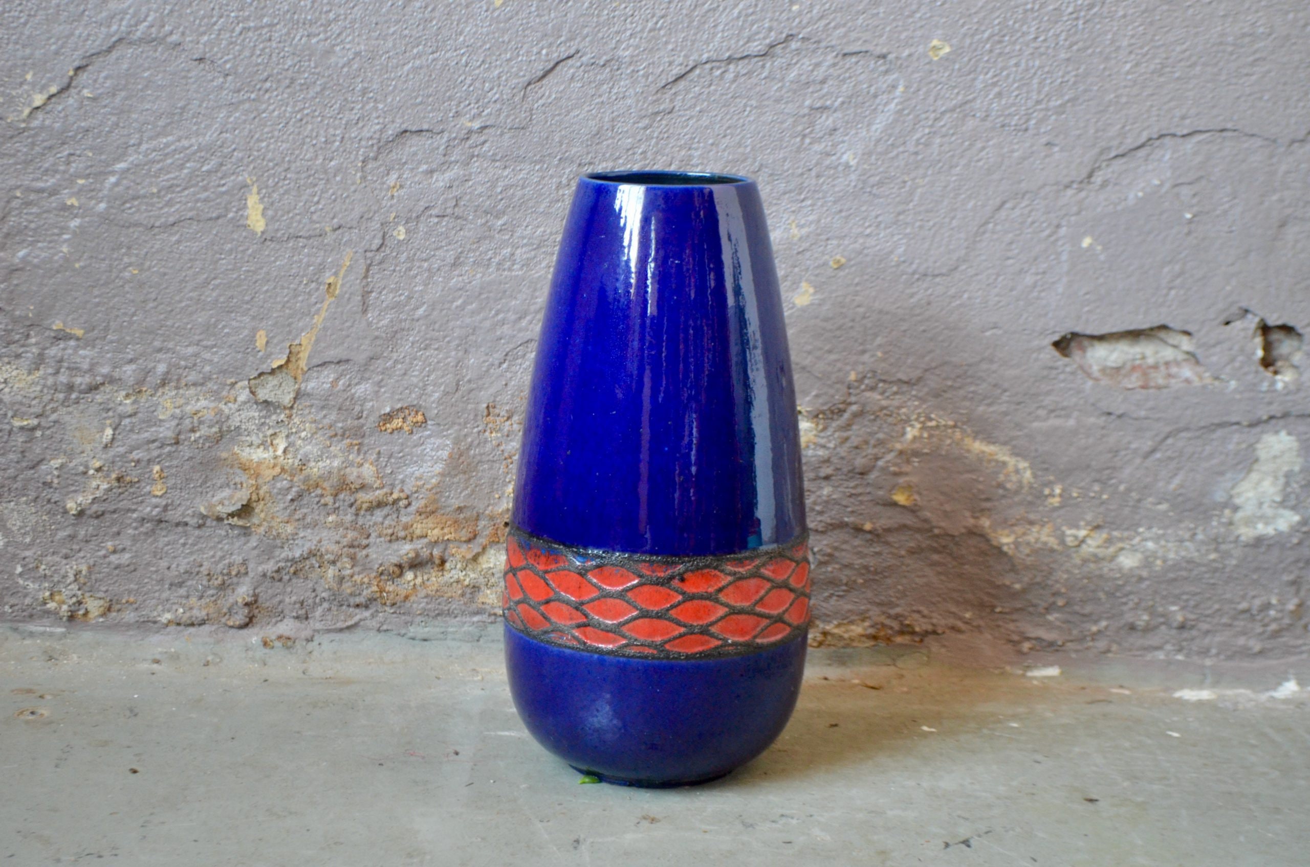 Grand Vase de Sol Style Fat Lava Bicolore Rouge et Bleu
