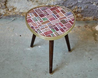Pequeno tripé vintage suporte de planta mesa triangular estilo mosaico acessório decorativo final do sofá console de cabeceira
