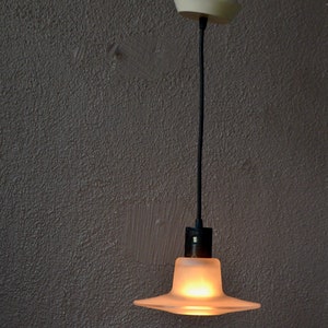 Sandblasted Murano glass pendant light Italian design signed modernist 1980