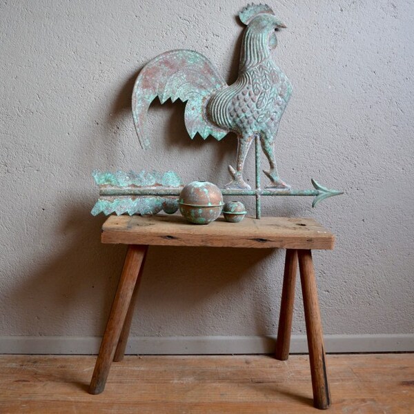 Girouette coq en cuivre vintage rétro rustique déco bohème authentique antic weathercock copper cock french deco rustica bohemian curiosity