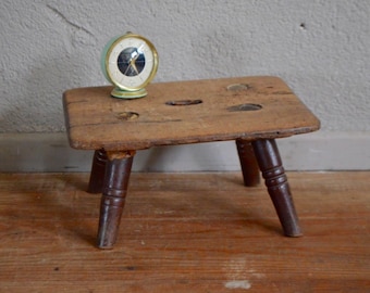 Stool bench table rustic old wood closed plant antiques antic wooden stool bohemian deco holder shabby chic french furniture
