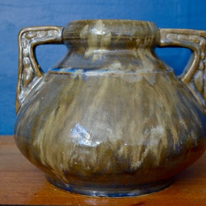 Art Nouveau handle vase in sandstone France Circa 1910 antique style art and craft and boho