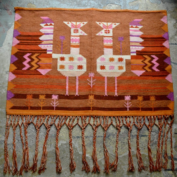 Tenture murale aux oiseaux Kilim de style naïf rustique bohème et campagne chic