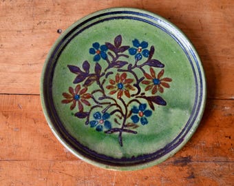 Gran cazuela de barro vidriado de Souflenheim Alsacia estilo boho y arte popular Francia 1900