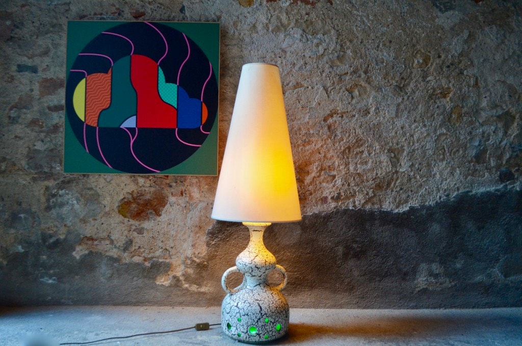 Lampadaire Vintage Italien Années 60 - Pied En Céramique Multicolore, Design Fantaisie