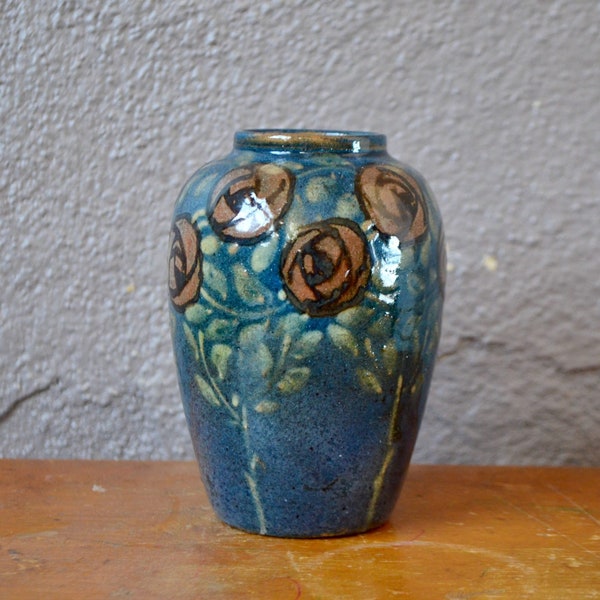 Vase aux fleur poterie de Savoie en terre vernissé Art Populaire bohème art déco et campagne chic