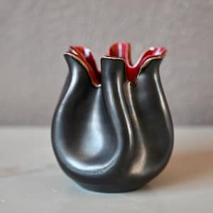 Vase bourse Elchinger noir & bordeaux forme libre style midcentury modern french céramique