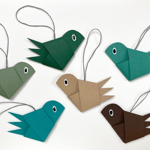 6 Deko-Anhänger "ForestBirds" handgefaltete Vögel aus Papier (Set) Strauchschmuck / Wohndeko