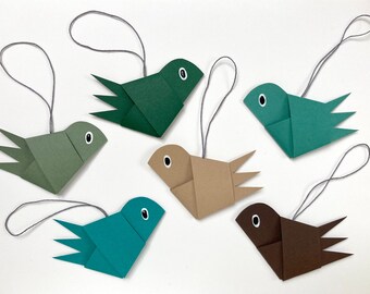 6 Deko-Anhänger "ForestBirds" handgefaltete Vögel aus Papier (Set) Strauchschmuck / Wohndeko