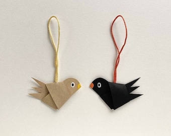 Small pair of blackbirds / decorative pendant made of paper (each approx. 5 cm long) gift idea for Valentine's Day / Mother's Day / birthday