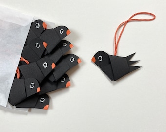 10er-Set kleine Papiervögelchen "Herr Amsel" / Deko-Anhänger / Strauchschmuck / Osterdeko