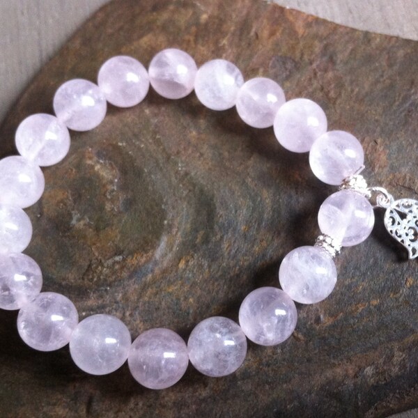 Rose quartz  bracelet, sterling silver hamsa hand, gemstones, healing bracelet, chakra bracelet, protection