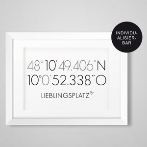 Koordinaten Bild & Poster Lieblingsplatz personalisiert für Zuhause // Familienposter als Einzugsgeschenk oder Umzug in Schwarz Weiß Bild 3