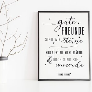 Poster Gute Freunde sind wie Sterne personalisierter als Geschenk zum Geburtstag oder Jahrestag Freundschaft Schwarz Weiß mit Spruch Bild 2