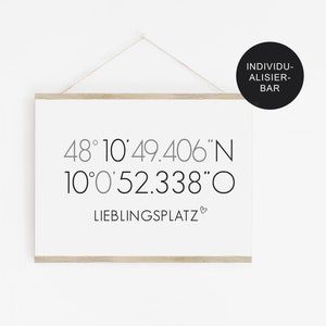 Koordinaten Bild & Poster Lieblingsplatz personalisiert für Zuhause // Familienposter als Einzugsgeschenk oder Umzug in Schwarz Weiß Bild 2
