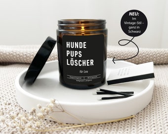 Kerze im Glas mit Hunde-Spruch "Hundepups" personalisierte für Hundebesitzer als Geschenk // Hundehalter u. Hundeliebhaber Hundefurz Löscher