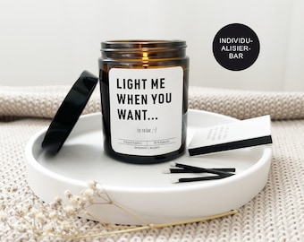 Funny candle in a glass with the saying "Light me..." Gift for couples, partners, boyfriends, husbands or wives for their birthday and Valentine's Day