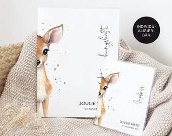 U-book cover and vaccination certificate "Fawn" personalized with name for babies - protective cover examination booklet - gift newborns for birth