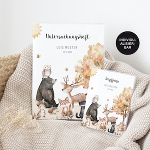U-Heft Hülle und Impfpass personalisiert "Waldtiere" – Geschenk Geburt Mädchen/Junge und Neugeborenes – Schutzhülle Untersuchungsheft