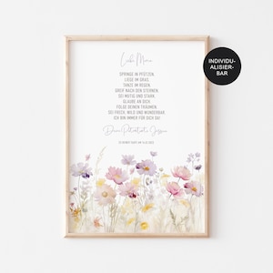 Patenbrief Taufe Mädchen Geschenk "Flower" für das Patenkind personalisiert – Patenurkunde zur Kommunion Konfirmation oder Firmung
