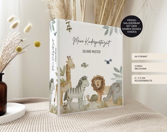 Kindergarten Ordner "Safari" personalisiert mit Namen als Geschenk / Sammelmappe und Ringordner für Krippe Schule oder Kita / DIN A4