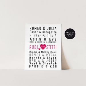 Poster dream couples personalized as a wedding gift, wedding anniversary gift, love couples, famous couples, wedding couple, print image 3