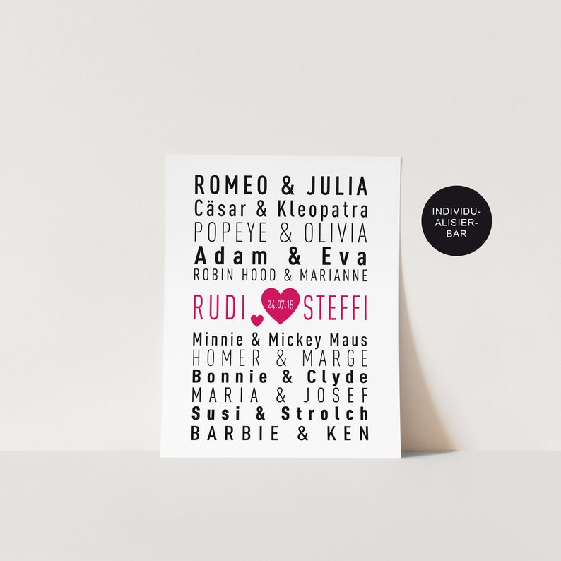 Poster dream couples personalized as a wedding gift, wedding anniversary gift, love couples, famous couples, wedding couple, print image 3