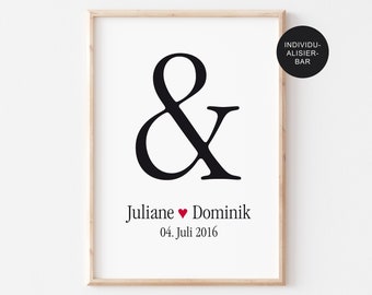 POSTER wedding gift bride and groom personalized with their names - dates - wedding anniversary - guest gift - memory - Valentine's Day